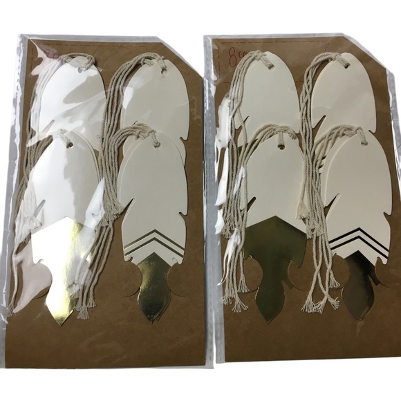 GIFT TAGS Feather Stripe Gold Glitter Metallic 28 Total Die Cut Labeling NWT - Picture 4 of 7